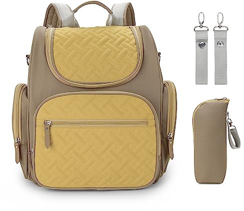 MOMIGO Baby-Wickelrucksack – große Kapazität Windeltasche mit Kinderwagengurten und Isoliertaschen, Braun