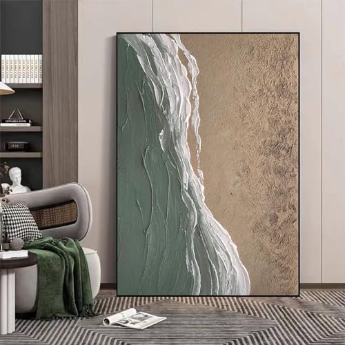 DELIGUO Großes Ölgemälde – Modernes Wohnzimmer, Dekoratives Wandbild, Veranda, Wabi-Sabi-Stil, Wellenstruktur, Hängendes Bild, Restaurant-Hintergrund, Wandgemälde, 60 X 90 cm (24 X 35 Zoll)