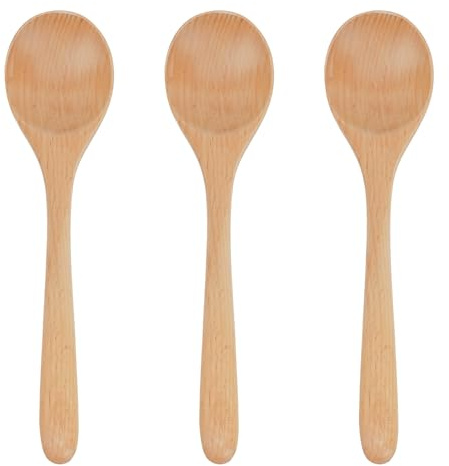 SHIDOW Mini-Holzlöffel, Kochlöffel, Suppenlöffel aus Holz zum Essen zum Mischen, Rühren, Honig, Tee, Limonade, Dessert, Kokosnuss (3 Stück, 19 x 4,5 cm, 19,1 x 4,6 cm)