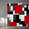 HOLEILUCK Abstrakter geometrischer Duschvorhang, rot, schwarz, grau und weiß, Quadrate, 3D, modern, schlicht, Heimstoff, Badezimmer-Dekor, Haken, 110 x 200 cm/B x L