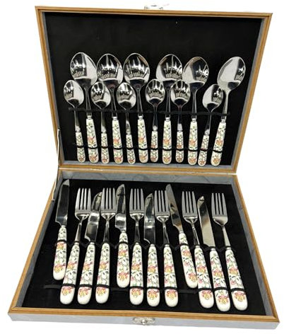 Stainless Steel Cutlery Set, 24-Piece Flatware with Spoon and Fork Set, Flower Design, Dishwasher Safe
