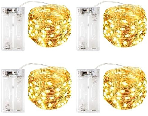 DALMALIN 4 Pack Fairy Lights with Timer, Battery Copper Wire Fairy Lights 3M 30 LEDs Fairy Lights Christmas Battery Operated Waterproof Lights Bottle Decoration, Warm White