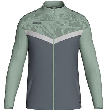 JAKO ICONIC Unisex Polyesterjacke Gr. XXL Anthra Light/Mintgrün/Soft Grey - Atmungsaktive Trainingsjacke Herren und Damen im modernen Design, 100% recyceltes Polyester