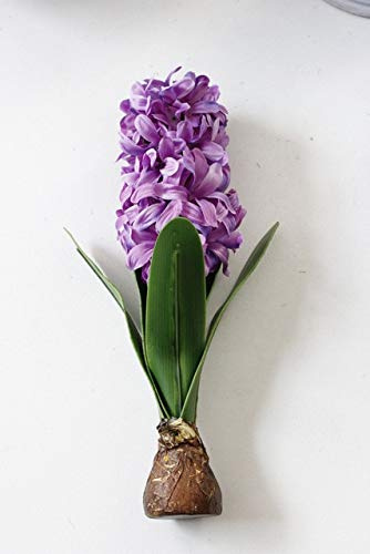 SaditY Artificial Flower Hyacinth with Bulbs Ceramics Silk Flower Simulation Leaf Wedding Garden Decor Home Table accessorie Plant 1pc - (Color: Purple)