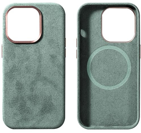 GAZIXCUN Alcantara-Wildleder-Hülle für iPhone 15/15 Plus/15 Pro/15 Pro Max, Vollständig Umwickeltes Echtes Italienisches Wildleder, Kompatibel mit Magsafe, rutschfeste, Stoßfest,Green,15 Pro