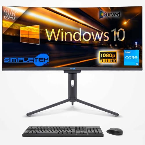 SIMPLETEK - PC All In One 34 Curvo FHD | Core i3 | Windows 10 Pro | 16GB RAM | 480GB SSD | Webcam Integrata 5MP | WiFi6 e BT 5.2