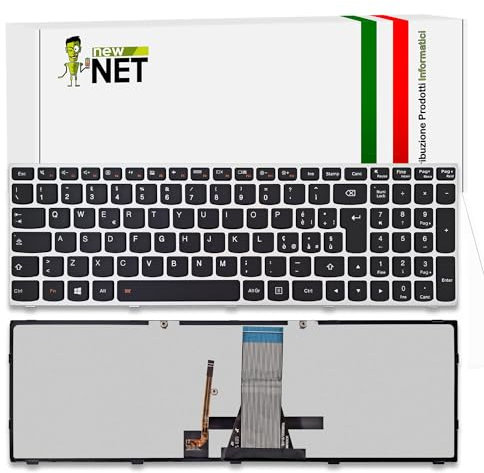 new net - Tastiera Compatibile con Notebook Lenovo Ideapad 500-15ISK (Type 80NT), 500-15ACZ (Type 80K4), Z51-70 (Type 80K6) [Frame Argento - Retroilluminata - Layout ITA]