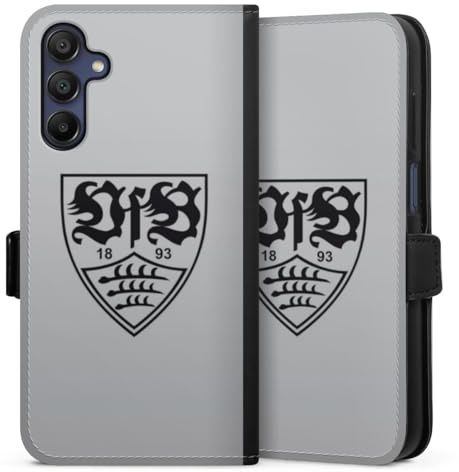 Klapphülle kompatibel mit Samsung Galaxy A15 Handyhülle aus Kunst Leder schwarz Flip Case Offizielles Lizenzprodukt VfB Stuttgart Logo