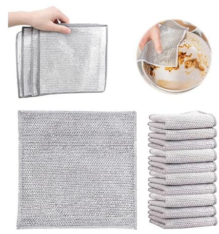 HIOQFR 15 Stück GeschirrspüLlappen Aus Draht Geschirrtuch Glühschwein 20x20cm Topfreiniger Putzlappen Non Scratch Wire Dishcloth Steel Wire Dish Towel für Nass und Trocken,Geschirr,Spülen,ZäHler