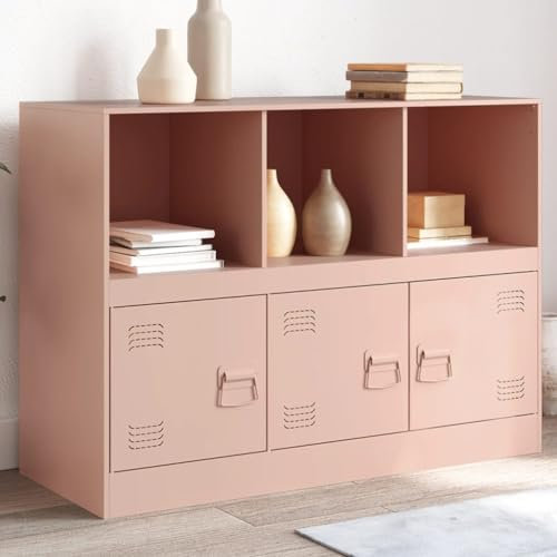 Keyroto Mobiletto Soggiorno Mobile Cucina Armadietto Metallo Mobiletto Multiuso Armadio da Ufficio Armadio da Cucina, Credenza in Acciaio in Acciaio-Rosa-99x39x73 cm-Tipo 2