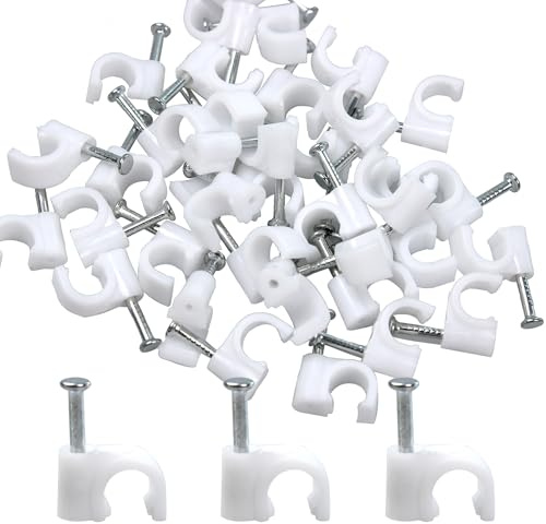 PDETVEO Lot de 100 demi-pinces blanches en J avec clou, clous de câble Ethernet de 1 cm pour support de tuyauterie