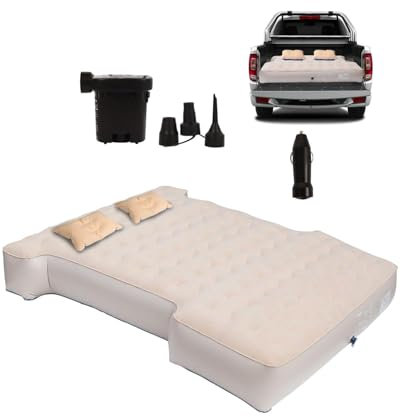 MIROZO LKW-Luftmatratzenbett für 1,5-1,5 m mittlere Größe, Kurze, aufblasbare Betten, Outdoor-Air-Matratze mit Pumpe, Pick-Up-Bett, Luftmatratze für LKW, Zelt, Camping (Beige)
