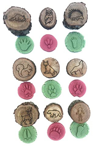 JTLB Hölzerne Tierspuren, Playdoh-Stempel, Dschungel-, Bauernhof-, Waldtiere-Lernset für, Lustiges Natur-Lernspielzeug mit Tierspuren und Silhouetten (B)