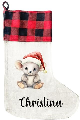 LIEBTASTISCH - Personalisierte Weihnachtssocken mit Tieren - 40cm x 30cm - Weihnachtsstrumpf zum Nikolaus oder Weihnachten - Namen - Geschenkbeutel - Nikolausstiefel zum Aufhängen (Koala)