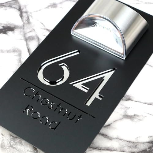 Qijundian Personalized Modern Solar LED House Number Sign with Solar Light, Acrylic Material, Vertical Orientation, Black Color