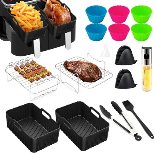 LUOJINYI accessori friggitrice ad aria, 15 Pezzi accessori per friggitrice ad aria, teglie per friggitrice ad aria per Foodi Max Dual Zone AF400EU, AF300EU,Senza BPA, Lavabile in Lavastoviglie
