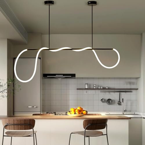 ASJK Esszimmer Lampe Hängend, Hängeleuchten & Pendelleuchte, 60W Kronleuchter Dimmbar mit Fernbedienung, Hängeleuchte für die Küchen, Esszimmer, Wohnzimmer. Schwarz 150CM,60W