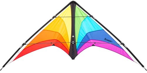 HQ Design – Breezo Drago volante doppio aquilone per bambini e adulti a partire dai 12 anni 82 x 170 cm con cavo Dyneem da 50 kp 2 x 25 m + passanti 2-6 Bft (Rainbow)