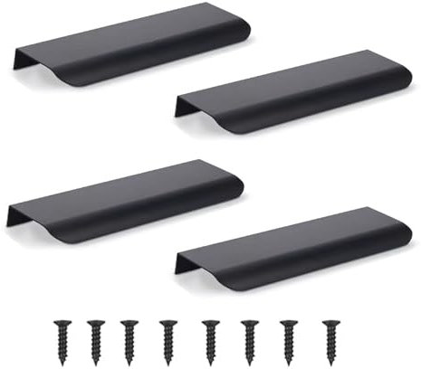 4 Stück Möbelgriffe Versteckter Türgriff Schrankgriffe Aluminium Schubladengriff Versteckter Griffe Unsichtbare Möbelgriffe Küchengriffe - Schwarz,8cm(abgerundete Kante)