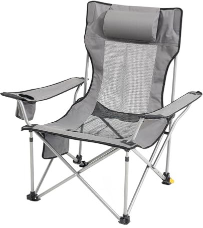 VEVOR Chaise de Camping Inclinable Portable, Capacité de Charge 150 kg, 4 Positions avec Repose-pieds, Porte-gobelet, Poche Latérale, Appui-tête, pour Maison, Camping, Pêche, Activités Plein Air, Gris