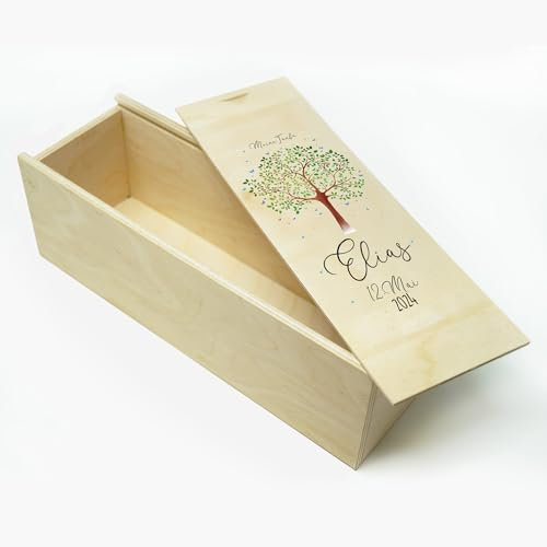 Wandtattoo Loft Aufbewahrungsbox Taufkerze Junge, viele verschiedene Motive– personalisierte Erinnerungsbox, Holzkiste mit Schiebedeckel, bedruckte Kerzenbox zur Taufe, individuelles Taufgeschenk