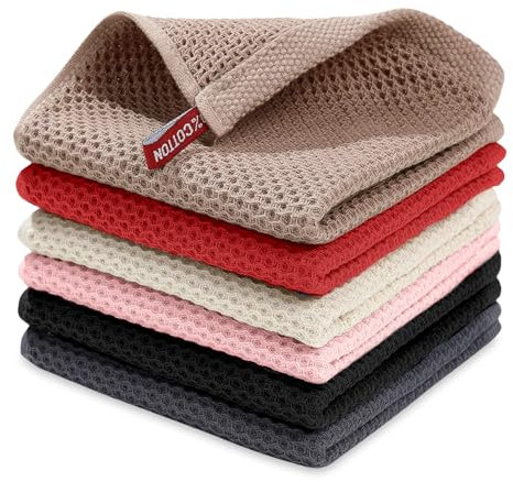 AMFUN 6PCS Geschirrtücher Baumwolle, 30x30 cm Küchenhandtücher, Geschirrtücher Waffelstruktur Handtücher Küche, Küchentücher Saugstarke und Strapazierfähige (Mehrfarbig)