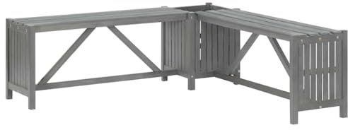 LVHUIDEH Gartenbank mit Pflanzkübel, Eckbank, Sitzbank, Lamellendesign, wetterfeste Gartenmöbel, Balkonbank für Garten Terrasse, 117 x 117 x 40 cm, Massivholz Akazie