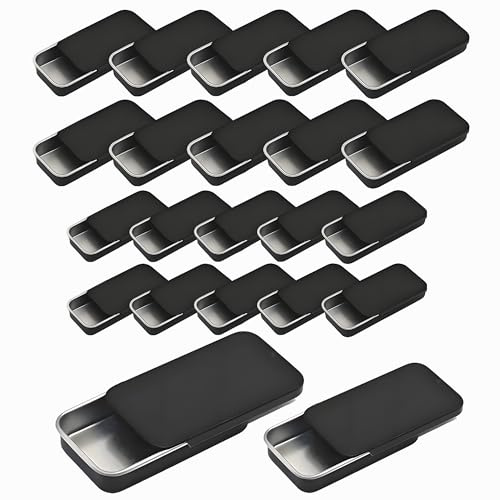 Forever bene 20-Piece Black Slide-Top Metal Tins, 9.1 cm x 6.1 cm x 2 cm | Sliding lids support repeated access to jewellery findings, sewing pieces, desk supplies and small workshop parts