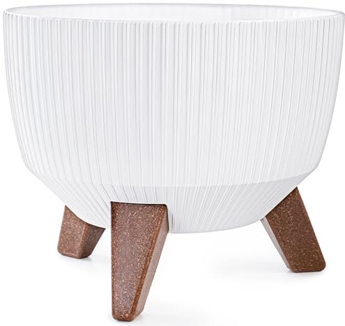 KONZEPT Vaso per piante grande, 24 cm, bianco, con piedini, resistente alle intemperie e ai raggi UV, con inserto per drenaggio dell'acqua, per interni ed esterni
