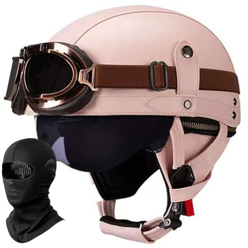 Deutscher Leder-Motorrad Halbhelm Vintage Halbmasken-Helm Erwachsene Männer Frauen Leichter Retro-Helm mit Offenem Gesicht für Moped Fahrrad Cruiser Scooter Chopper, ECE-geprüft