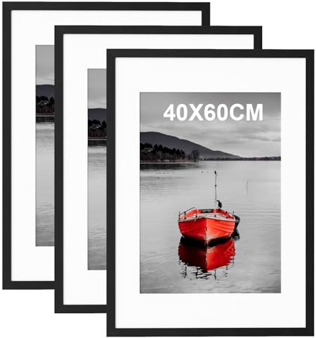 40x60cm Picture Frame, 3 Pack Black 60x40 Wooden Photo Frames with A3 Mount | Poster Frame with Safe Perspex Front