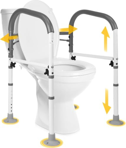 Vaunn Medical Deluxe Adjustable and Foldable Toilet Safety Frame, Bathroom Handrail Assist Grab Bar Handle (White, Adjustable Width and Height)