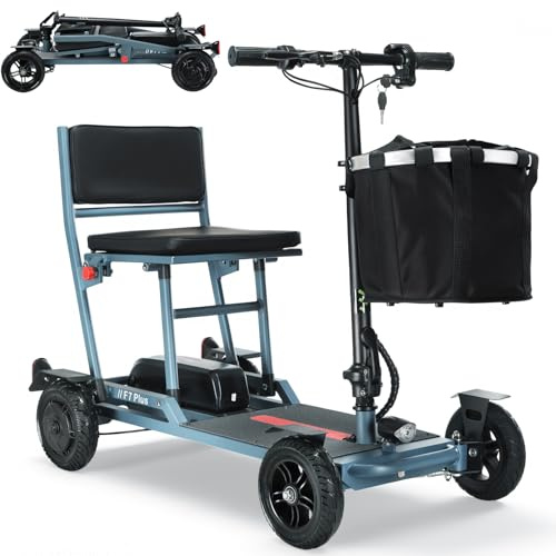Freejoyer Elektromobil Klappbar für Senioren, 60Km Seniorenmobil leicht, einfach aufzubauen und schnelles Aufladen, Stabiler Mobilitätsroller mit 4 Räder (Blau)