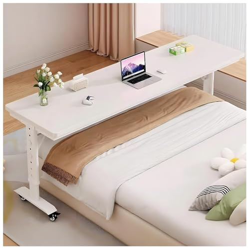 LADECNERHT Betttisch Mit Rollen, Mobiler Betttisch Mit Verstellbarer Höhe, Laptop-Tisch (68–103 cm), Für Schlafzimmer, Wohnzimmer Und Büro White-100x40x68cm