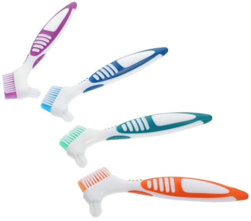 VALICLUD 4 Stück-pack Zahnprothesen Zahnbürsten Doppelkopf Langlebig Borsten für Prothesenreinigung Ergonomisch Mundpflege Zufällige Farbe