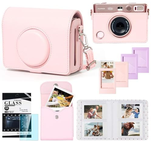 CAIYOULE Camera Case for Instax Mini EVO Instant Film Camera, Gentle Rose | Protective Camera Accessories Kit for Instax Mini EVO with Picture Frame, Photo Album, Photo Storage Case, Screen Protector