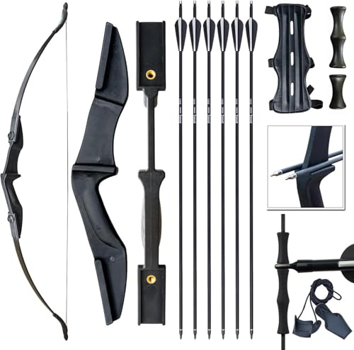 Recurve-Bogen-Set mit 6 Pfeilen, 30-40 lb Bogenschießen-Takedown-Bogen für Rechts- und Linkshänder, Anfänger bis Erwachsene (schwarz, Beidhändig, 40, Pfund)