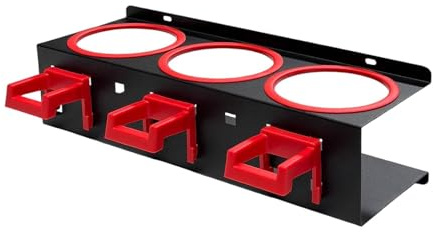 Folpus Support de Rangement Murale Spray pour Bouteilles Porte-Accessoires en Métal Résistant pour Produits d'entretien Fixation Murale Convient Atelier, Rouge 3 Trous