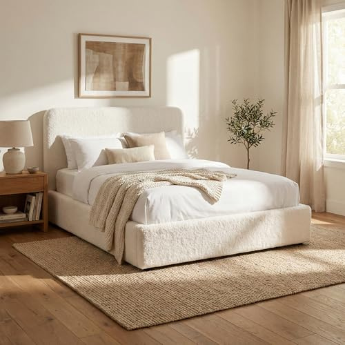 Blisswood Double Ottoman Bed Frame – Upholstered 4ft6 Large Storage Space bed with Headboard, Gas Lift-Up, Wooden Slats Base, Velvet Finish, Ideal for Bedroom or Guest Room (4ft6 White, No Mattress)