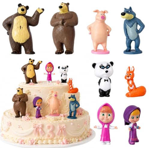 8 Stück Masha und Der Bär Figuren Tortendeko,Masha Mi-NI Figuren Set | Mascha und der Bär Mini Figuren Set,Mini Tortenfiguren,Figuren Tortendeko,Party Kuchen Dekoration Lieferungen für Geburtstag