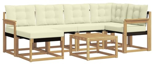 vidaXL Outdoor-Sofagarnitur mit Kissen 7 pcs Weiß und Creme, Garten-Sofa-Set, Moderne Outdoor-Möbel, Elegante Patiositzgelegenheiten, robuste Textilene-Sofas