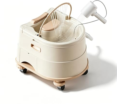 Bac à Shampooing Portable Head Spa avec Chauffage Constant Lave Tête pour Personne Alitée Chausse Pied Réglable en Hauteur Douchette sans Fil Cream Beige