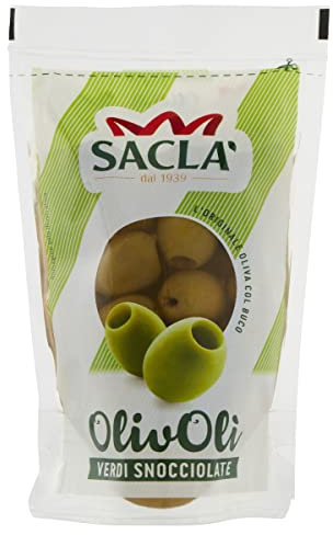 Saclà, OlivOlì, Olive Verdi Denocciolate, Ideali per Aperitivo, Insalate e per Arricchire i Tuoi Piatti, Busta, 185g (85g sgocciolato)