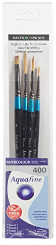 Daler-Rowney Aquafine Watercolour Soft Synthetic Hair Brush Wallet Set, 4 Assorted Short Handle Brushes (Round, Rigger, and Flat Shader), Ideal for Professional & Beginner Artists & Students