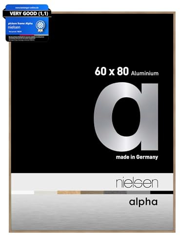 nielsen Bilderrahmen, 60 x 80 cm, Aluminium, Eiche, Posterrahmen zum Aufhängen im Hoch- & Querformat, Echtglas, Alpha