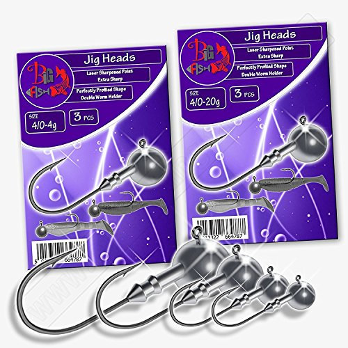 Jig Heads 4/0 4g-20g SHARP STRONG Hooks Perch Pike Sea Fishing Tackle Soft Lure (S03-3pcs size 4/0-6g [1/5oz] Big Fish Jig Heads)