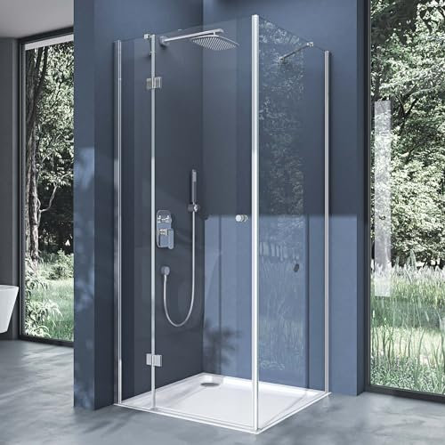doporro Cabine de Douche en Angle Transparent 90x90x190cm avec Receveur de Douche Paroi de Douche Montage Réversible Porte Pivotante Rectangulaire Ravenna05