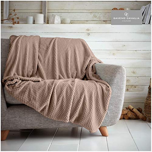 GC GAVENO CAVAILIA Waffle Popcorn King Throw Soft Honeycomb Textured Blanket for Sofa and Bed | Lightweight, Fluffy and Easy Care Bedspread | Cosy, Warm Throw for All Seasons, Oyster, 200x240 cm