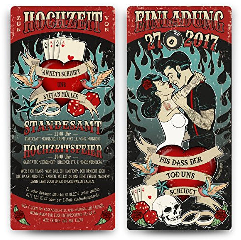 Hochzeit Einladungen (30 Stück) - Rockabilly - Hochzeitskarten Vintage Rock 1950er