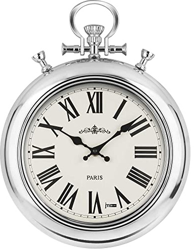 Lowell Wanduhr mit batteriebetriebenem Quartzwerk Taschenwanduhr 41cm Chrom- 21460C